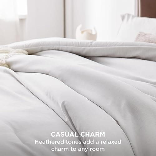 Bedsure Queen Comforter Set - Grayish White Soft Bedding for All Seasons, Cationic Dyed Bed Set, 3 Pieces, 1 Queen Size Comforter (90"x90") and 2 Pillow Shams (20"x26"+2") thumbnail 3