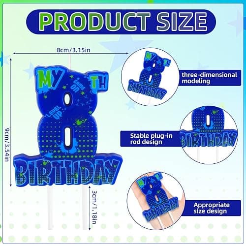 Video Game Birthday Number 8 Candle, 3.5 x3.2in Level Up Gamer 8th Birthday Cake Topper, Gaming Themed Party Decorations for Boys thumbnail 4