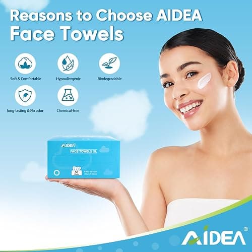 AIDEA XL Face Towels Disposable-100Ct (2 Box), Clean Facial Cloths, Facial Cleansing Wipes for Sensitive Skin, Face Towelettes for Makeup Removing, Nursing, Travel, Dry Wipes 9.84"×11.81" thumbnail 5
