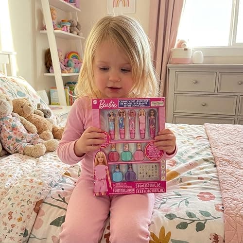 Barbie Cosmetic Makeup Set for Girls with Super Sparkly Lip Gloss Nail Polish and Nail Stickers 11 Pieces, Perfect for Parties Sleepovers Makeovers, Birthday, Ages by Townley Girl thumbnail 8
