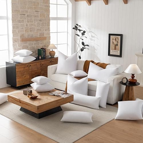 basic home 12x20 Decorative Throw Pillow Inserts-Down Feather Pillow Inserts-Oblong-Cotton Fabric-Set of 2-White. thumbnail 4
