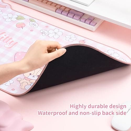 Kuitmor Kawaii Anime Mouse Pad Wrist Rest Support Set - Non-Slip Desk Mat and Memory Foam Bowknot Wrist Rest for Keyboard and Mouse,Perfect for Gaming or Home Office Work - FlowerCat thumbnail 3