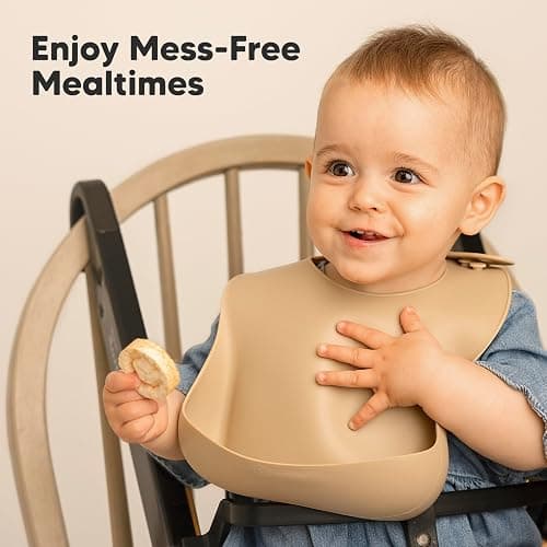 KeaBabies 2-Pack Silicone Bibs for Babies, Toddlers Girl, Boy – Sturdy Food-Grade Baby Bibs for Eating, Large Food Catcher, Clean & Put On Easily, Waterproof Toddler Feeding Essentials (Terracotta) thumbnail 9
