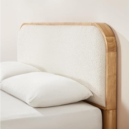 KISLOT Wood Bed Frame with Upholstered Headboard, Mid-Century Boucle Fabric Platform Modern Bed Mattress Foundation Noise-Free No Box Spring Needed Easy Assembly thumbnail 6