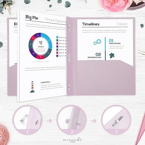 H4D Plastic 2 Pocket Folders with Prongs, Letter Size, Pastel Colors, 6 Pack thumbnail 4