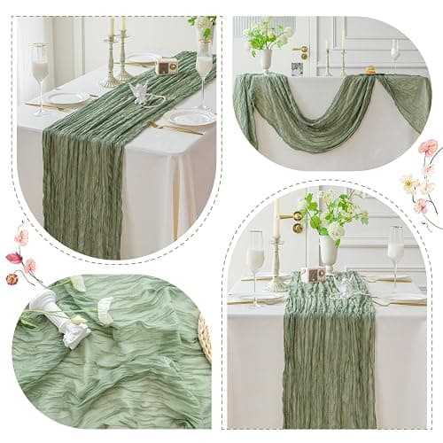 Sioloc Sage Green Cheesecloth Table Runner 120'' x 35'',Spring Easter Decor Soft Gauze Boho Wedding Table Decor for 10ft Table Birthday Party,Baby Shower, Bridal Shower, Home & Event Decor thumbnail 6