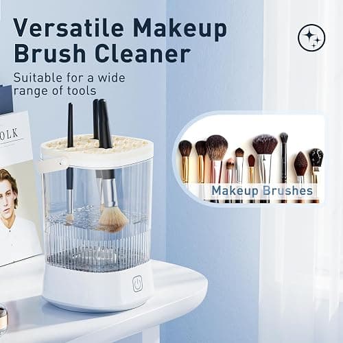 Electric Makeup Brush Cleaner - 9000 RPM Makeup Brush Cleaning Machine, IP65 Waterproof Automatic Makeup Brush Cleaner for Makeup Sponges and Brushes(White) thumbnail 4