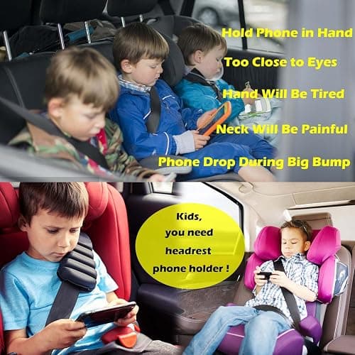 WELLMETE Car Headrest Phone Holder for Kids Back Seat - Compatible with iPhone, Samsung and Other Cell Phones - Soft Adjustable Silicone Holding Net (for Phone 1 Pack) thumbnail 3