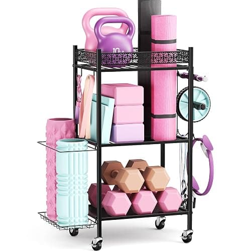 Yoga Mat Storage Rack, Home Gym Storage Rack, VOPEAK Workout Storage for Yoga Mat, Foam Roller, Gym Organizer Gym Equipment Storage for Home Exercise and Fitness Gear - Image 1
