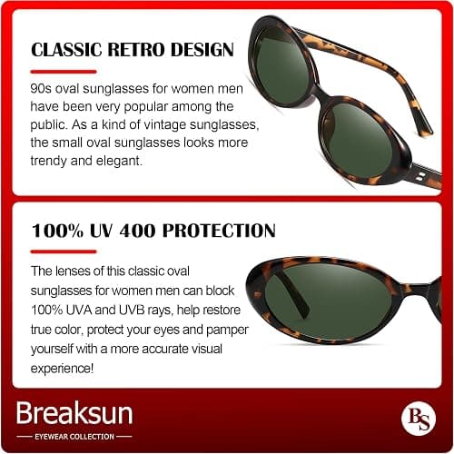 Breaksun Retro Oval Sunglasses for Women Men Fashion Small Oval Sunglasses 90s Vintage Shades thumbnail 6