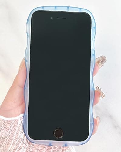 Qokey for iPhone SE(2020/2022) & 8/7 Case - Glitter Star & Curved Edge Handle Grip Design, Military-Grade Shockproof Clear TPU Cover, Sparkle Protection + Scratch-Resistant, Holographic Blue Bow thumbnail 6