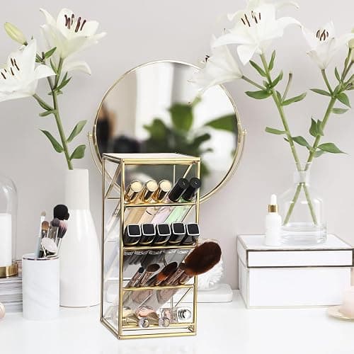 ELLDOO Rollerball Perfume Organizer, 4 Compartment Clear Glass Perfume Storage Holder Vintage Beauty Scent Holder, Metal Makeup Lipgloss Lipstick Display Case thumbnail 9