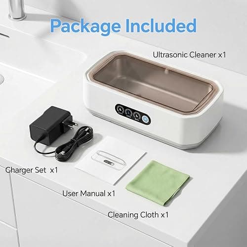 Ultrasonic Jewelry Cleaner Machine: 49KHz Ultrasonic Cleaner with 3 Cleaning Modes for Jewelry,Glasses,Rings,Watch Strap,Dentures,Retainers,Coins,Earring,650ML 304 Stainless Steel Tank(White) thumbnail 8
