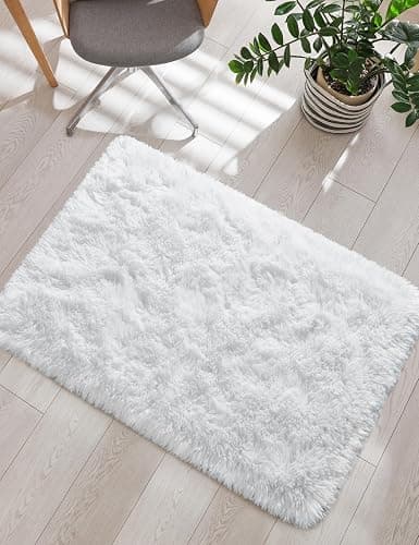 Macgace Small Throw Rugs for Bedroom, 2x3 White Mini Non-Slip Area Rug, Super Soft Plush Fluffy Carpet Modern Home Decor Aesthetic for Entryway Entrance Nursery Kids Room Dorm Office - White - 2x3 Feet thumbnail 5