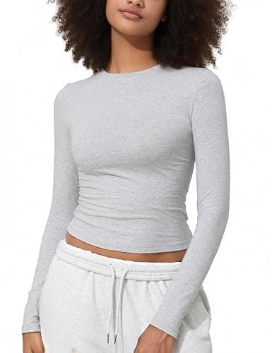 PrettyGuide Women's Cotton Jersey Long Sleeve Shirts Tight Fit Crewneck Crop Tops Basic Fall Going Out Y2K Tops - Image 1