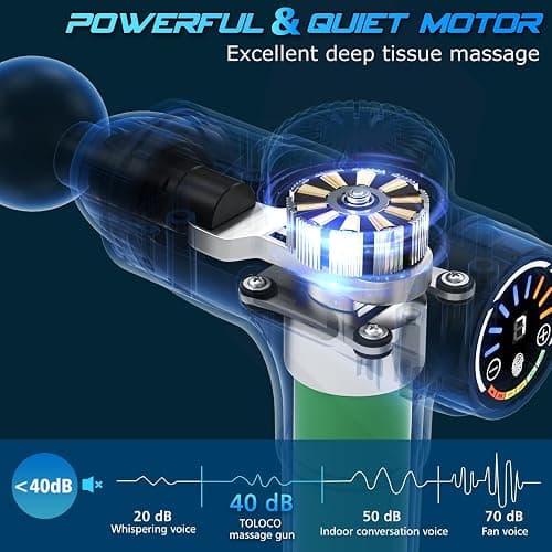 TOLOCO Massage Gun, Upgrade Deep Tissue Back Massager with 10 Replacement Heads, Percussion Massage Guns for Athletes for Pain Relief, Super Quiet Electric Massager for Treatment, Relax, Carbon - Carbon thumbnail 3