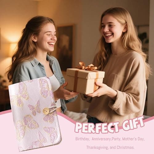 WREWING A6 Binder Embroidered Flower Journal, Rope-Tied Button Binding Notebook, Refillable 6 Ring Binder, 180 Pages Paper, Personal Planner Binders for Daily & Study Arrange (Pink-Butterfly-A6) thumbnail 7