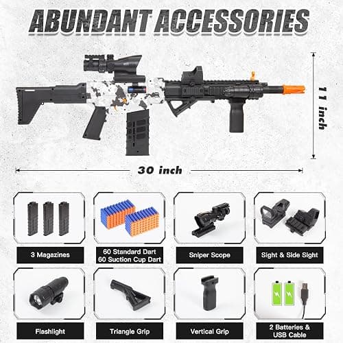Realistic Sniper Rifle Toy Guns for Nerf Guns Bullets, Electric Foam Blaster Toy Set with Scope, 120 Soft Darts and 3 Magazines, Kids Semi Automatic Machine Toy Gun for Boys 8-12 Old thumbnail 3