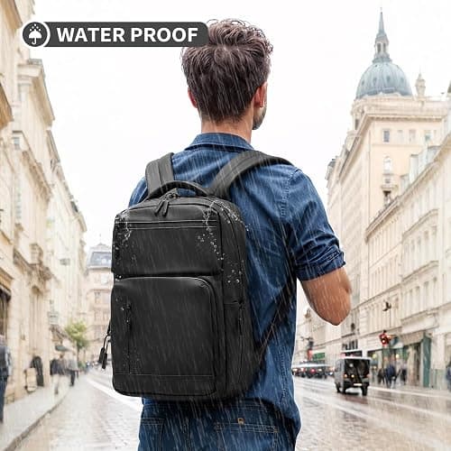 SUIKIHUM Waterproof Laptop Backpack for Men & Women, Flight Approved Anti-Theft Daypack with 15.6-inch Laptop Sleeve (Black) thumbnail 2