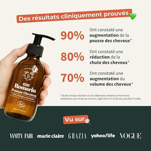 BIONOBLE Huile de Romarin pour Cheveux Bio - Favorise la Pousse et Ralentit la Chute - Huile Romarin Cheveux, Ricin, Argan, Jojoba - Rosemary Oil for Hair Growth - Flacon Verre, Pipette, Pompe - 50ml thumbnail 7