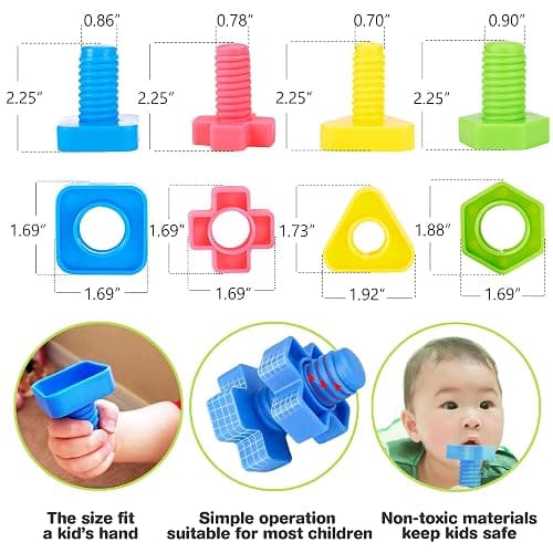 TOMYOU 32 pcs Shapes Nuts and Bolts Stacking Toys - STEM Color Sorting Learning Games - Montessori Building Kids Matching Game for Preschoolers - Construction Fine Motor Skills for Kids thumbnail 3