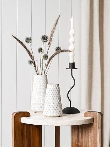 Ceramic Vase for Decor, 6 Inch+7.1 Inch White Flower Vase for Lego Flowers, Tulip and Pampas Grass, Embossed Farmhouse Vases for Centerpieces,Home Living Room Dining Table Office Decor, Arctic White thumbnail 4