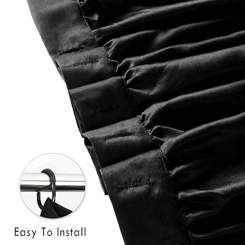 Homechoice Decor Black Ruffle Shower Curtain, Vintage Handcrafted Bow Tie Bath Curtain for Master Bathroom, Ruched Satin Bathroom Curtain with 12 Buttonholes, 72" W x 84" H (LQ-10) - Black - 72"W x 84"L (Pack of 1) thumbnail 4