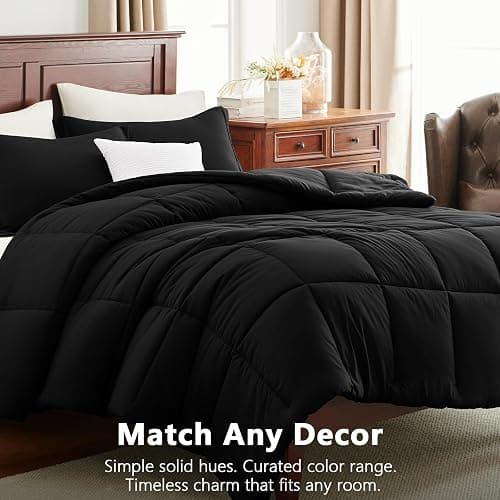 CozyLux Queen Comforter Set, 3-Piece Box-Stitched, Black | 270 GSM Down Alternative Fill, 90 GSM Brushed Microfiber Shell, OEKO-TEX Certified, 88 x 88 in Comforter with 2 Pillow Shams thumbnail 5