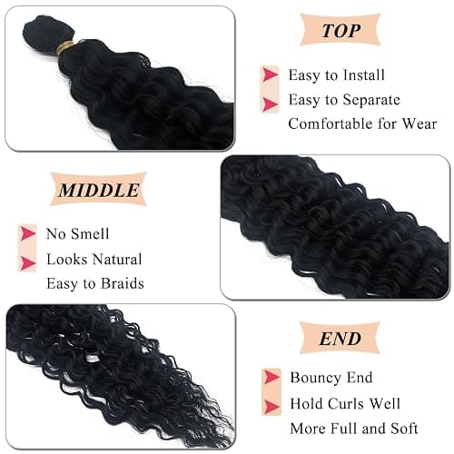 Ai Yuchen 1b Black Deep Curly Braiding Hair for Boho Braids Ocean Deep Wave Crochet Boho Hair for Braiding 24 inch 2 Packs Bohemian Boho Curls Water Wave Wet and Wavy Braids Extensions thumbnail 3