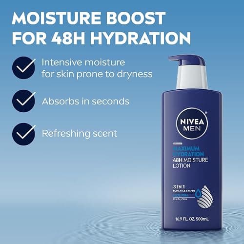 NIVEA MEN Maximum Hydration 48-Hour Moisture Body Lotion for Dry Skin, Aloe Vera Lotion for Men, 3-in-1 Body, Face and Hands, Dermatologically-Tested, Holiday Gifts for Men, 16.9 Fl Oz Bottle thumbnail 3