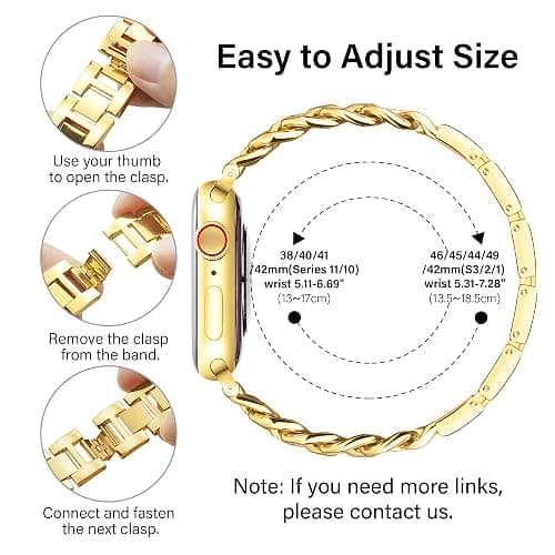Aniaboho Metal Watch Bands for Women Compatible with Apple Watch Bands for Women Men 40mm 38mm 41mm 42mm 44mm 45mm 46mm, Adjustable Replacement Bracelet for iWatch Bands Series 11 SE 10 9 8 7 6 5 4 3 thumbnail 6