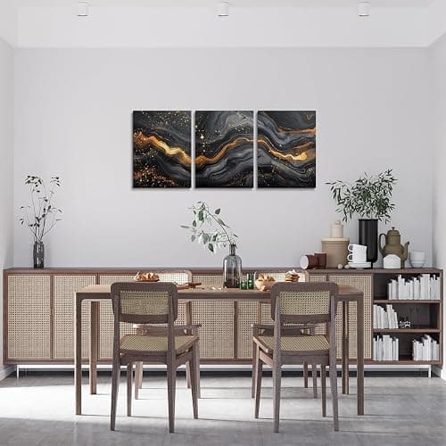 Castle Fairy Black Marble Artwork Paintings Wall Decor Living Room Gold Fluid Dots Wall Decorations For Bedroom Office Modern Marbling Wall Painting Prints Art Home Decor 3 Piece thumbnail 2