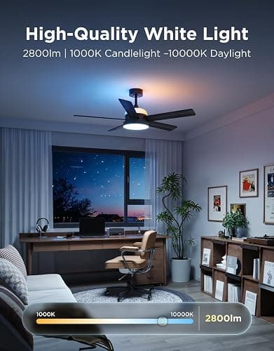 Govee Ceiling Fans with Lights and Remote, RGBIC Smart 52'' flush mount | Reversible DC Motor, Dimmable, 2800lm, Low Profile Ceiling Fan for Bedroom, Living Room, Black thumbnail 3
