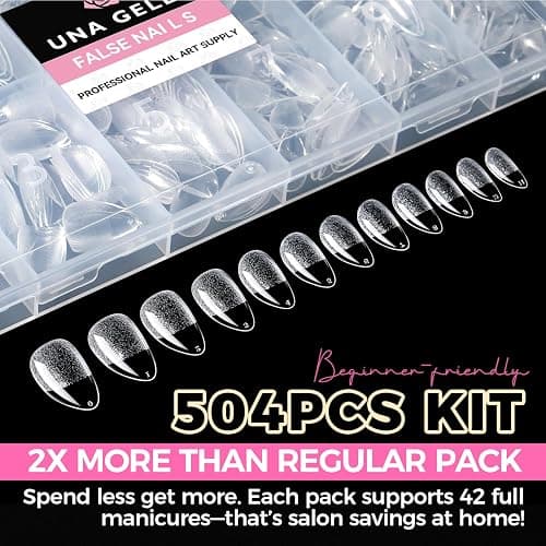 UNA GELLA Short Almond Nail Tips: 504PCS Short Fake Nails Soft Press On Gel Nail Tips Pre Shaped Almond Shape Home Nail Extension Full Cover, 12 Sizes Acrylic Gelly Tips thumbnail 4