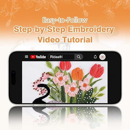 RidaaFri Embroidery Kit for Beginners, Set of 3 Stamped DIY Kits with Cat, Floral, Plant Patterns for Adults, Includes Hoop, Needles, Floss, Step-by-Step Video Tutorial, Complete Sewing Craft Supplies thumbnail 2