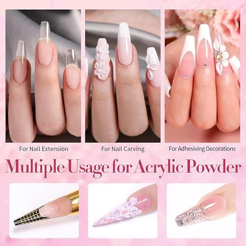 BORN PRETTY Acrylic Nail Kit - Powder & Liquid Set, Pink, White, Clear Acrylic Powder with Nail Liquid Monomer for Quick Gel Extensions thumbnail 4