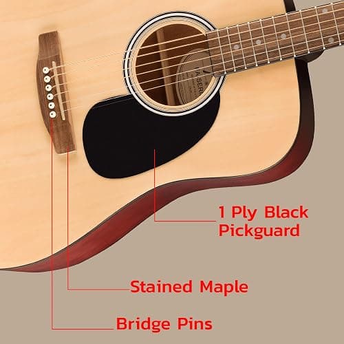 Fender Dreadnought Acoustic Guitar - Natural Bundle with Gig Bag, Tuner, Strings, Picks, Fender Play Online Lessons, and Austin Bazaar Instructional DVD thumbnail 7