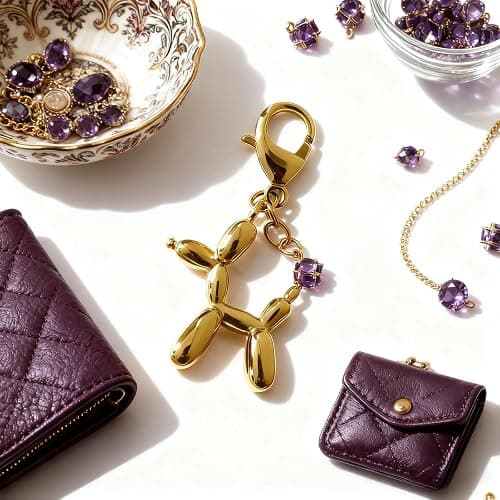 Mecchan Balloon Dog Keychain, Stainless Steel Elegant Golden Bag Charms for Adults thumbnail 7