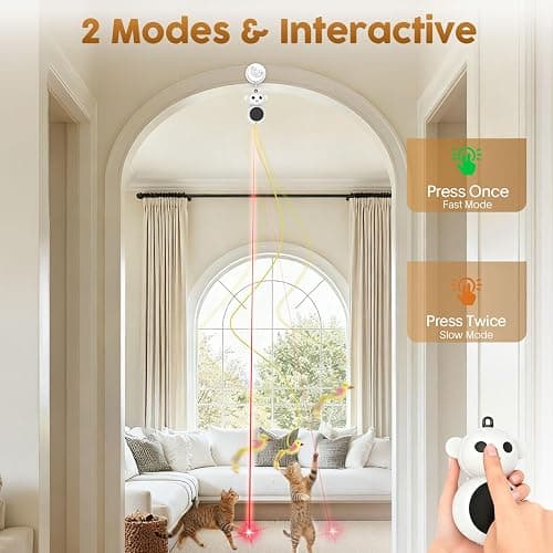 Interactive Cat Toys for Indoor Cats: 2 in 1 Laser Pointer Cat Toy with Automatic Flying Bird & Mouse Wand, Smart Motion Mode Adjustable Speed, USB Rechargeable Safe for Bored Kittens and Adult Cats thumbnail 4