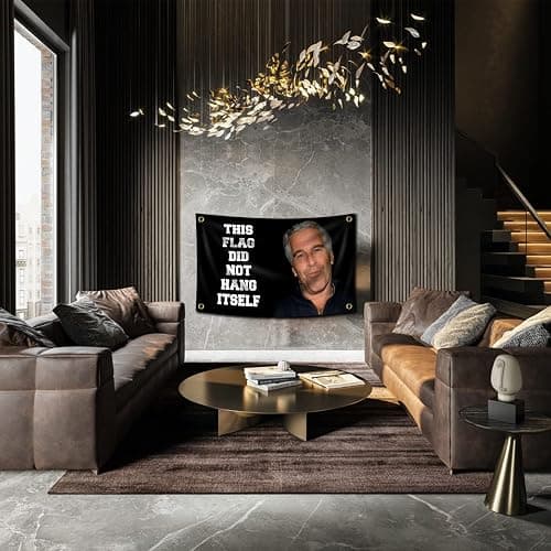 This Flag Did Not Hang Itself Funny Jeffrey Epstein Tapestry Funny Poster Durable Man Cave Wall Flag with Brass Grommets This entertaining banner for College Dorm Room Decor,Outdoor,Parties gifts, travel, filming, events, festivals. thumbnail 2