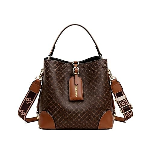 CORIOS Retro Shoulder Crossbody Bag for Women PU Leather Handbag Vintage Print Bucket Bag Small Messenger Satchel Bag - Image 1