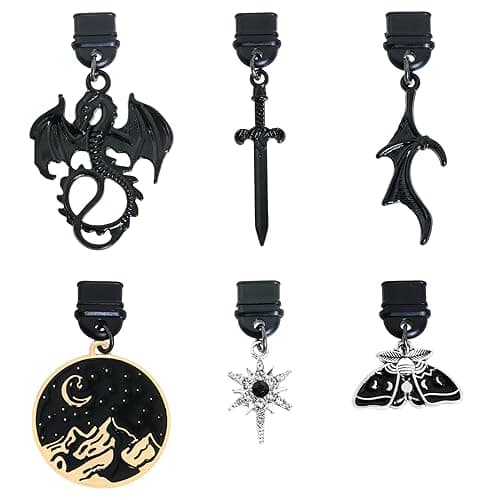 Dust Plug Charm for Kindle - 6Pack Black Wyvern Dragon Star and Moon Dagger Dust Plug Charm Compatible with Phone Type C /Usb C Charging Port Cover, Mystical Aesthetic Pendants, Gift for Actor Book Lover Bookish