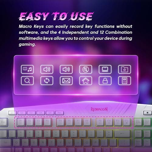 Redragon Updated Programmable Gaming Keyboard and Mouse, RGB Backlit Keyboard Mouse with Software, Independent Macro Record Keys, Value Combo Set, White - S101-3 PRO thumbnail 7