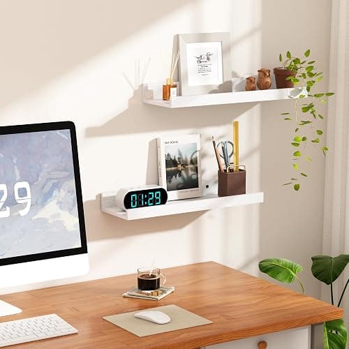 upsimples Floating Shelves for Wall, Wall Shelves for Decor Storage Set of 6, Wall Mounted Wood Shelf for Bedroom, Living Room, Bathroom, Kitchen, Picture Ledge Shelf, White thumbnail 7