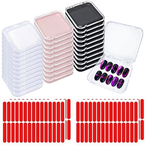 Press on Nail Box,30 Sets Display Case Artificial Nails Display Storage Box with 60 Pcs Adhesive Double Sided Tape Press On Nail Packaging for Nail Salon - Image 1