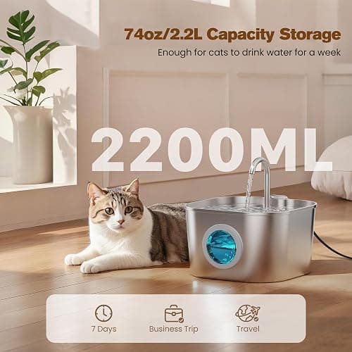 Cat Water Fountain Stainless Steel: Pet Fountains with 10 Filters + 10 Sponges Cats Automatic Waterer Bowls for Drinking Small Dog Water Dispenser Indoor Metal Water Faucet Bottle Kitty Watering thumbnail 7
