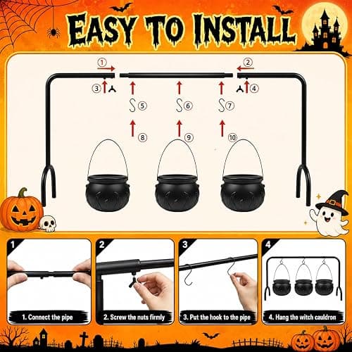 Halloween Cauldron Table Decor, Set of 12 Large and Mini Black Plastic Hanging Cauldron Bowls with Iron Rack, Witches Cauldron Candy Serving Bowl for Party Home Kitchen Hocus Pocus Indoor Decorations thumbnail 5