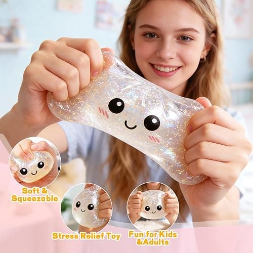 Dumpling Squishies, Glitter Dumpling Mystery Box, 2026 Upgraded Dumplings Stress Balls Fidget Sensory Balls, Squeeze Dough Ball Stress Relief Hand with Food Steamer, Relaxation Gift (Glitter White) thumbnail 4