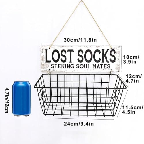 Togestar Lost Socks Laundry Sign And Basket, Wall-Mounted Lost Sock Organizer, Laundry Room Organization thumbnail 3