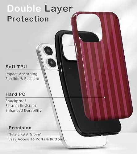 Amzfield for iPhone 12 Pro Max Cute Striped Phone Case, Wine | Stripes Phone Case, Summer Aesthetic Design for Women Girls Fall Chic Girly Pretty Dual Layer Hybrid Protection Elegant thumbnail 3